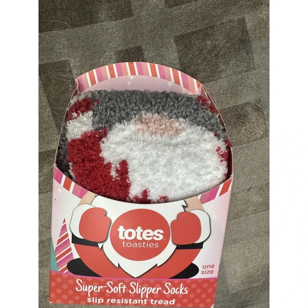Totes Toasties Slipper Socks Womens One Size Red Gnome Super Soft Slip Resistant